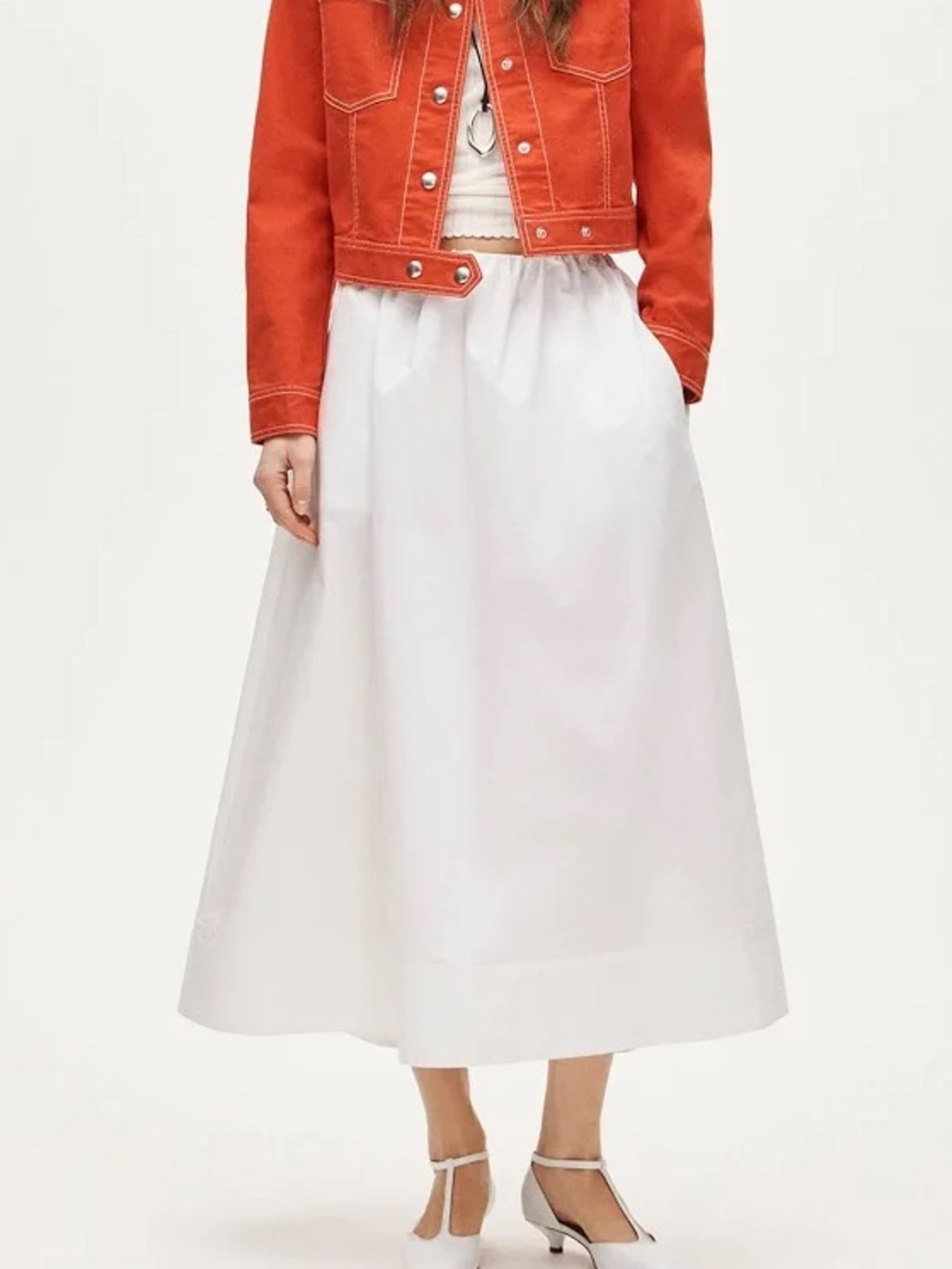 J crew Petite pull-on midi skirt in cotton poplin